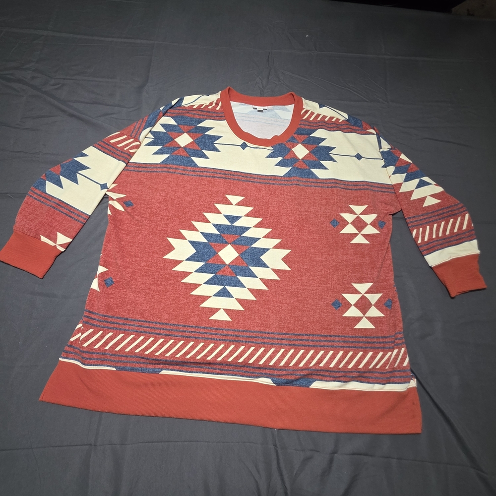 LuLaRoe Red and Blue Geometric Long Sleeve Top